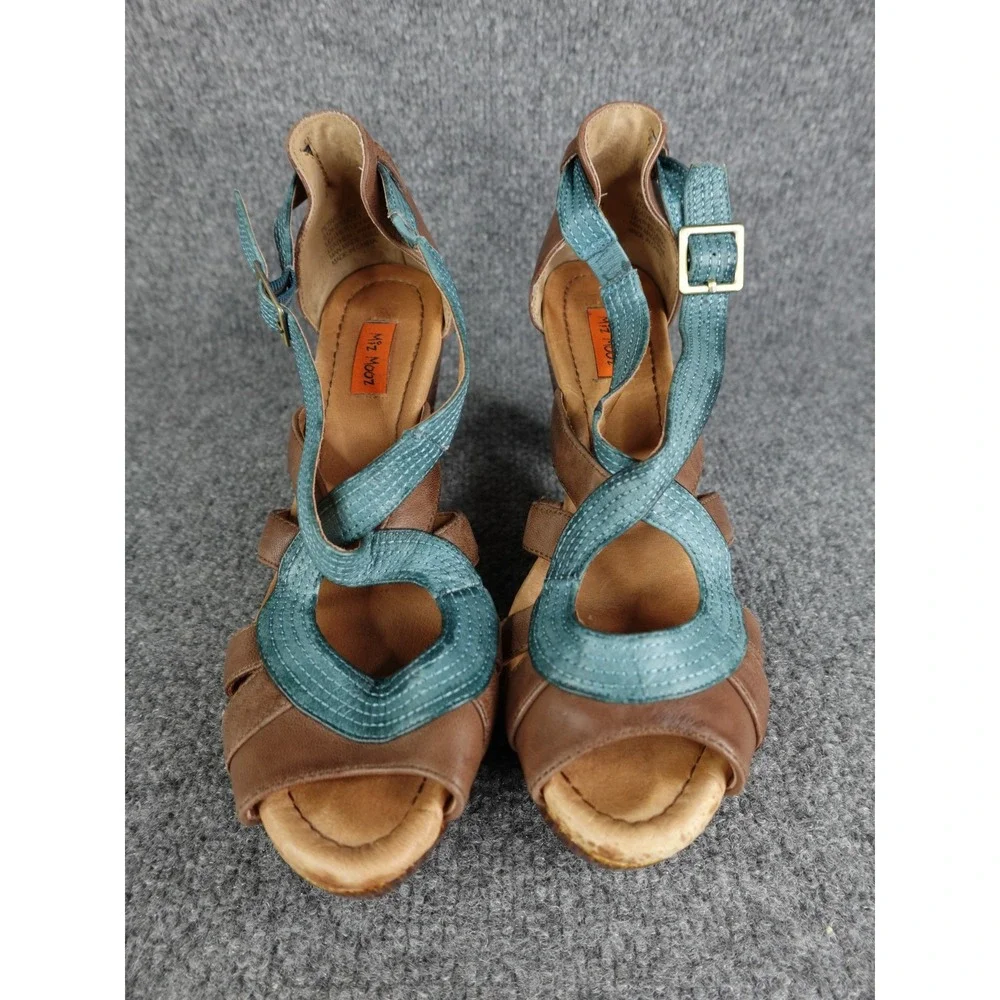 Miz Mooz Petra Soho Retro Mary Jane Blue/Brown Leather Womens Heel Shoes Size 10
